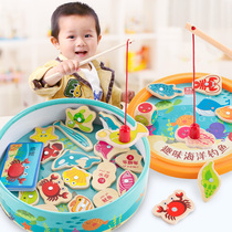 Wooden baby fishing toy kitten Magnetic baby children 1 to 2 and a half 2 puzzle force 3 years old 4 developed by two boys and girls