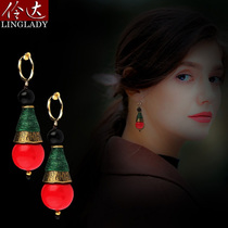 Lingda jewelry 2017 new ethnic style earrings earrings handmade red and green beads earrings can be changed without ear clip