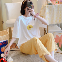 Cotton pajamas womens summer short sleeve trousers 2021 New Net red explosive casual home wear suit