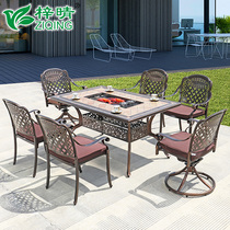 Outdoor Table And Chairs Patio Balcony Cast Aluminum Table And Chairs Outdoor Garden Marble Tile Barbecue Table And Chairs Combine Five Pieces