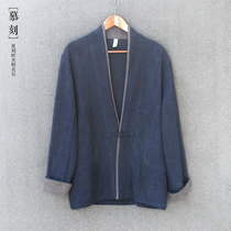Chinese style mens loose cotton linen ethnic plate buckle Tang suit Han Suit spring jacket casual literary Zen tea suit
