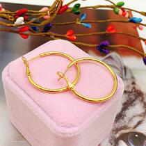 Zhou Dafu Huanmei 18K gold light surface circle earrings female large earrings wave 18K gold earrings to never fall off color