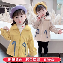 Girls fleece jacket Western style childrens autumn and winter clothing new Korean version of the baby girls long jacket childrens cotton coat