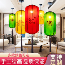 Chinese-style wax gourd lantern fabric chandelier hot pot restaurant hotel teahouse aisle classical long-shaped hand-painted special-shaped lantern