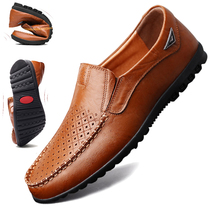 2022 New Summer Men Breaky Bean Shoes Mens Leather Shoes Casual hollow Leather Shoes