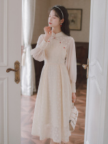 2021 autumn new literary retro buckle long sleeve dress Republic of China style improved slim cheongsam dress female super fairy