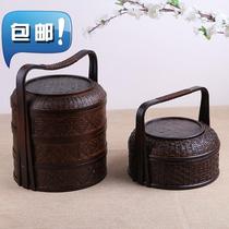 Bamboo woven rice basket portable multi-layer wedding◆New ◆ Grave bamboo hotel carrying box vegetable basket food box wedding