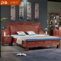 Red Wood Bed Furniture Hedgehog Purple Sandalwood Flowers Pear Wood 1 8 m Solid Wood Double Bed Master Bedroom New Chinese 100 Sub-large bed