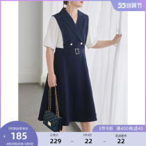 MSShe big code womens dress 2022 new summer dress Fat mm fashion Thin Fake Two West Suit Cashew Dress