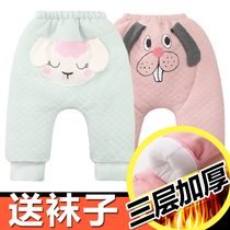 Female baby winter dress 0-6-12 months newborn baby male 1-2 years old plus velvet padded cotton big pp Haren pants