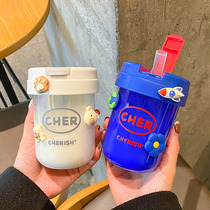 Net red small water cup tons of cup female summer high face value plastic cup portable and fall resistant straw cup coffee with hand cup