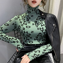 Eurcargo Jersey Undershirt Woman Autumn Winter Season 2022 Ocean Gas High Collar Letters Long Sleeve T-Shirt Woman 100 Tight Jacket Tide
