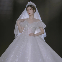 One shoulder main wedding dress 2021 New temperament bride high-end sense high-end court style French gauze pregnant women