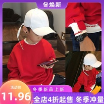 2021 new winter boys and girls embroidery letter plus velvet sweater fake two pieces thick warm pullover tide