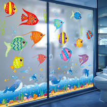 Cartoon kindergarten wall decoration childrens room ocean theme decoration wall sticker underwater world glass sticker