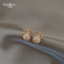 Money bag small earnails delicately unique niche design earrings 925 silver needle light luxury high - sense New Year accessories