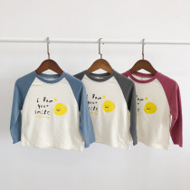 2022 female childrens clothing new smiley face Korean leisure children shoulder sleeve T-shirt baby clothes
