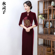 Water Lingzi Velvet Cheongsam 2021 New Middle-aged Retro Plus Size Wedding Banquet Mother Dress Old Shanghai Walk Dress