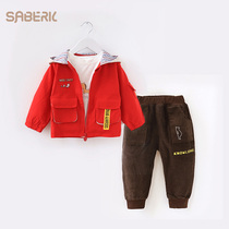 Small shell baby childrens clothing three-piece spring and autumn clothes new male baby wear suit girl hooded jacket