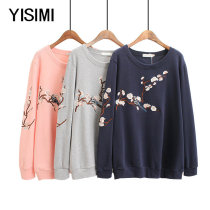 Autumn in middle-aged and elderly round neckline womens clothing plus fertilizer XL cotton loose fat Mama plum embroidered long-sleeve sweater