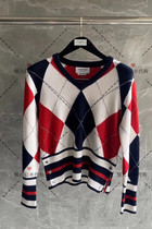 Silver Childrens Day Thom browne 20 Autumn Winter TB Conspiculy V Collar Color Plaid Wool Knit Cardigan Sweater