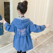 Girls denim coat autumn winter clothing 2021 New Korean childrens windbreaker plus velvet thick children spring and autumn coat