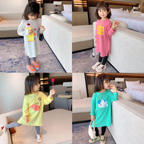 Girls long T-shirt 2021 autumn clothes early autumn new childrens baby spring and autumn under Split Childrens sweater skirt