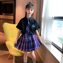 jk uniformed children suit short sleeves two sets little girl pleats 10 year old girl short skirts college class clothes boy dress