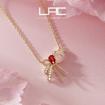 LAC high jewelry Ruby bow pendant female 18K gold necklace colored gem pendant