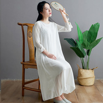 2021 spring and summer new Chinese chiffon embroidery dress literary retro nine-point sleeve Hanfu womens long dress