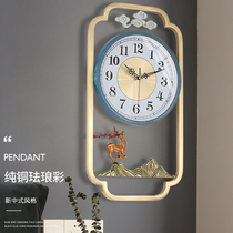 New Chinese pure copper wall clock Quartz clock Living room atmosphere European Enamel color watch American decorative hanging watch Mute