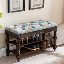 American solid wood cloth art changing shoes stool into the door to be able to wear the door of the shoe to the door of the shoe cabinet room storage bed tailstool