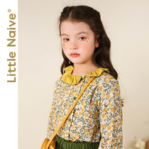 LittleNaive little innocent girl flower shirt long sleeve Autumn New Garden doll collar print shirt