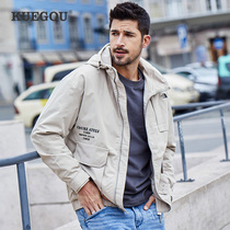 Special offer]Mens tooling hooded jacket Mens spring new Korean version of the simple jacket trend clothes 0924