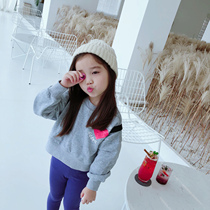 Hong Kong beautiful girl parent-child costume two-color love sequins plus Velvet girl baby Korean version of sweatshirt autumn and winter cp