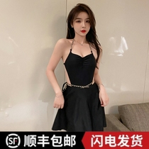 Swimsuit womens 2022 new exploits conjoined to cover belly and sexy black pure desire Song of the same paragraph Two sets