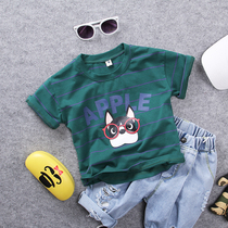 Summer tide children stripes cartoon glasses dog short sleeve T-shirt boys and girls baby half sleeve T-shirt children bottom t