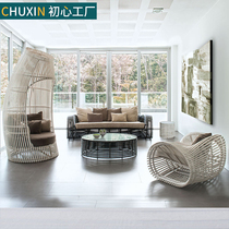 Rattan Sofa Creative Designer Single Leisure Patio Outdoor Open-air Hotel Garden Villa outdoor tea table