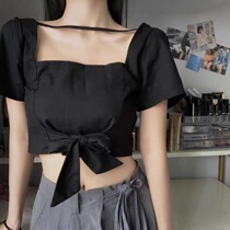  Square collar bow short t top retro square collar front and rear two wear bow short t
