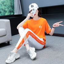 Summer sports suit Women 2022 Han version of the new short sleeve blouses loose big code running suit Two sets