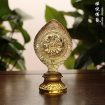 Tibetan Buddhist Tantric Ritual Vessel Golden Wheel Ancient Glass Dharma Wheel Amber Snob offering ornament height 11.5 cm
