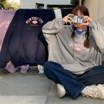 Flower field window homemade sweater female hooded 2020 New plus velvet padded jacket Korean loose bf pullover top