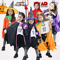 Halloween children female cloak Cape prom costume COS play demon bat black cat witch pumpkin set