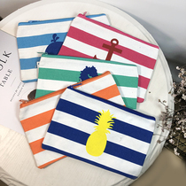 Hipster navy striped canvas storage bag student pen bag large document bill storage bag cosmetic bag wash bag