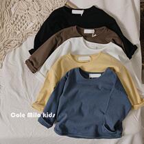 Soft glutinous skin-friendly children's T-shirt cotton 2021 new spring clothes boys and girls Korean version of loose coat solid color children's clothing