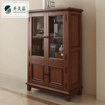 American solid wood double-door wine cabinet with glass side cabinet Decorative cupboard Restaurant wood locker fish furniture multi-function