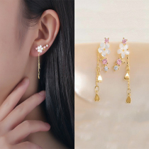 2021 new flower earrings female Korean Net red fairy air long tassel earrings advanced sense sterling silver earrings