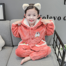 Girls nightgown autumn coral village girl baby split plywood winter flannel thickening childrens home suit