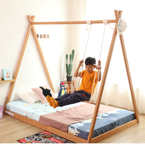 Nordic solid wood childrens bed Boy single girl princess bed 1 meter 2 cherry wood walnut creative childrens low bed
