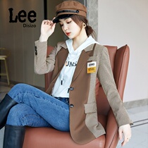 LEE dizzo British style Stitching small suit jacket women 2021 autumn and winter casual temperament Joker Korean top